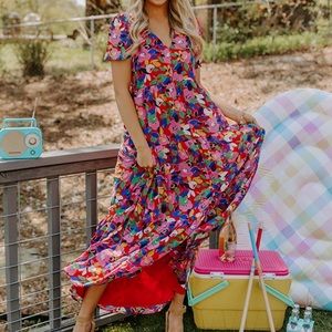 Multi colored maxi button down dress